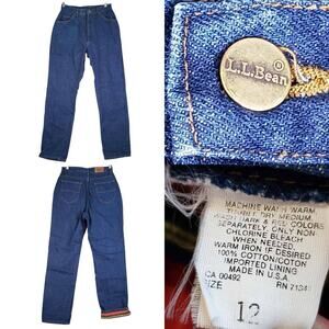 Vintage LL Bean Jeans Red Fleece Lined Blue Straight Leg Women’s Size 12